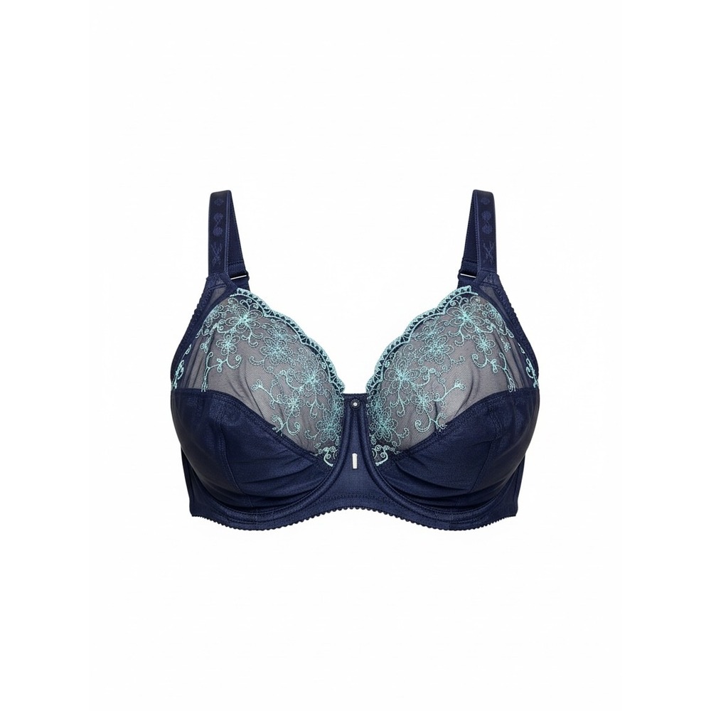Cacique Navy Blue Floral Embroidered Unlined Balcony Bra 40DDD
